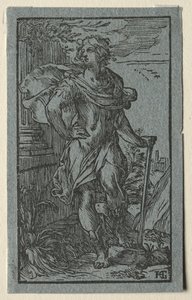 Jovem de pé com uma bengala de Hendrick Goltzius