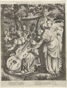 Concerto das musas sobre o Parnassus
Musarum officia (título sobre o objecto) de Hendrick Hondius (I)