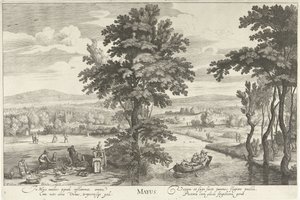 Maio, com uma empresa numa paisagem
Mayus (título sobre o objecto)
Os doze meses (título da série) de Hendrick Hondius (I)