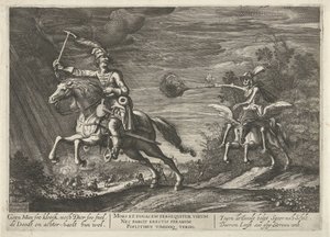 Cavaleiro e Morte
Nenhum Homem tão corajoso, nem Besta tão rápido, Morte e os ataca bem (título sobre o objecto) de Hendrick Hondius (I)