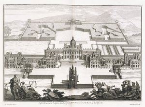 Castle Howard em Yorkshire, de "Vitruvius Britannicus" ou "The British Architect, contendo as plantas, elevações e seções dos edifícios regulares públicos e privados, na Grã-Bretanha" por Colin Campbell de Hendrick Hulsberg