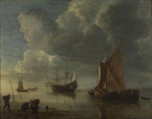 Um mar calmo, 1655-1657 de Hendrick Jacobsz. Dubbels