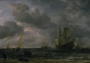 Navios em uma brisa ao largo da costa holandesa de Hendrick Jacobsz Dubbels