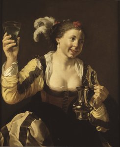 Uma menina segurando um copo (le gout, serie des cinq sens) - Uma menina segurando um copo (Gosto. Da série ""Os Cinco Sentidos""), de Terbrugghen, Hendrick Jansz (1588-1629). óleo sobre tela
