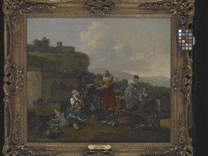 Um Mercado de Vegetais em Itália Com Números (óleo sobre tela)