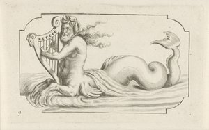 Tritão tocando uma harpa
Nouveau Livre des Dieux et Deeßes De la Marine Bouckje of Sea Gods and Goddesses (título da série) de Hendrick de Keyser (I)