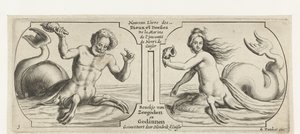Dois compartimentos, em cada um tritão Nouveau Livre des Dieux et Deeßes De la Marine Bouckje of Sea Gods and Goddesses (título no objeto) Nouveau Livre des Dieux et Deeßes De la Marine Bouckje of Sea Gods and Goddesses (título da série) de Hendrick de Keyser (I)