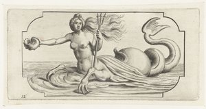 Figura feminina com tridente de Neptuno
Nouveau Livre des Dieux et Deeßes De la Marine Bouckje of Sea Gods and Goddesses (título da série) de Hendrick de Keyser (I)