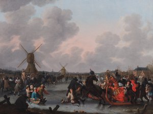 Uma Paisagem de Inverno com Numerosos Trenós puxados por Cavalos no Gelo de Hendrick de Meijer