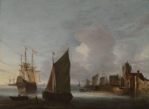 Navios perto de Zierikzee com o porto de Zuidhavenpoort no fundo de Hendrick van Anthonissen
