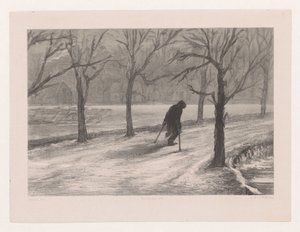 Homem de muletas em uma paisagem de inverno Inverno também na vida (título original) de Hendrik Adriaan Christiaan Dekker