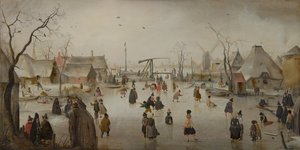 Esportes no gelo, c.1610 (óleo no painel)