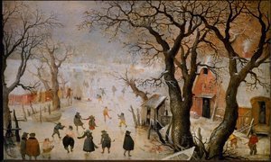 Winter Landscape in the Netherlands Skaters on a gele lake (pintura