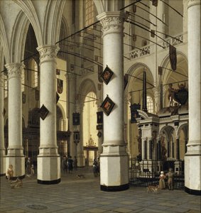 Interior da Igreja Nova em Delft por Vliet, Hendrick Cornelisz. van (1611-1675). Óleo sobre madeira. Dimensão: 41x39 cm. Nationalmuseum Estocolmo
