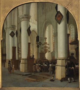 Vista dentro da igreja de Saint Bavo em Haarlem durante a missa, 1666