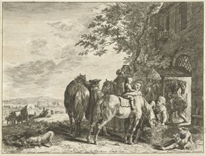 Forja viajantes Cavaleiros na frente de uma pousada de Hendrik Elandt