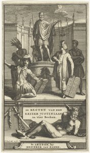 Página de título de De regten van den keizer Justiniaan, Leiden, 1705
REGTEN van den KEIZER JUSTINIAAN in vier boeken (título sobre o objecto) de Hendrik Elandt