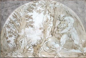 Hércules e o leão de Nemean de Hendrik Goltzius