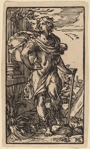 Jovem de pé com uma bengala de Hendrik Goltzius