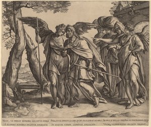 Ló e suas filhas deixando Sodoma de Hendrik Goltzius after Anthonie van Blocklandt