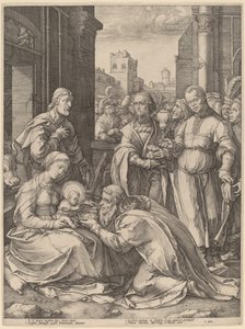 A adoração dos magos de Hendrik Goltzius in the style of Lucas van Leyden