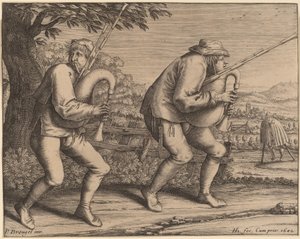 Dois tocadores de gaita de foles de Hendrik Hondius I after Pieter Bruegel the Elder