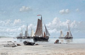 Navios de pesca na praia, Zandvoort (óleo sobre tela) de Hendrik Hulk
