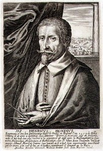 Auto-retrato, placa 108 de uma série de retratos de artistas, gravados por Frederik Bouttats II (fl.1643-76) (gravura) de Hendrik I (after) Hondius