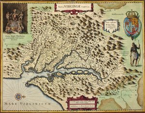 Um mapa da Virgínia (gravura colorida à mão)