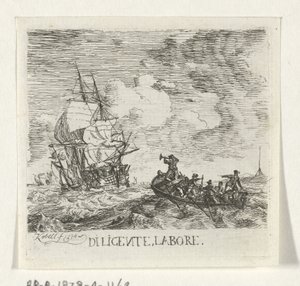 Água desolada com vários barcos
Diligente, labore (título sobre o objecto)