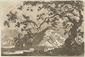 Landschap com twee boerderijen Doze desenhos calculados para uso de quem está aprendendo a desenhar paisagem (título da série) de Hendrik Meijer
