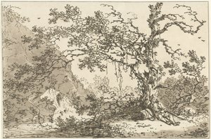 Descansando viajante com seu cachorro em uma paisagem Doze desenhos calculados para uso de quem está aprendendo a desenhar paisagem (título da série) de Hendrik Meijer
