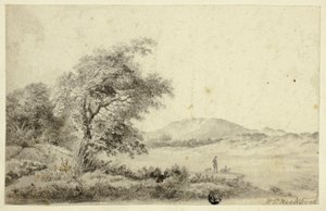 Paisagem com casal e cão de Hendrik Pieter Koekkoek