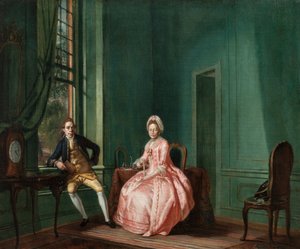 O poeta Johannes Nomsz e a sua mulher Anna Maria Telghorst na sua sala de estar, em Amesterdão