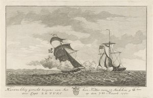 Luta contra um cortador forte, 1782
Hard Fight against a Strong Cutter of 18 Pieces (...) by Capt: Le Turc on the 7th March 1782 (title on object)