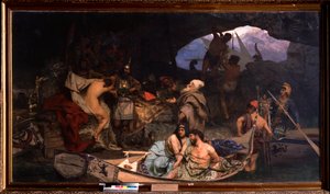 Os corsários. (Cena em que eles trazem de volta seu saque e seus prisioneiros (reféns) em uma caverna). Pintura de Henryk Siemiradzki (1843-1902), óleo sobre tela de Henryk Siemiradzki