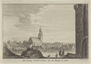 Vista de Oostvoorne
Vista da aldeia de Oostvoorn, uyt de Burgt (título sobre o objecto) de Hendrik Spilman