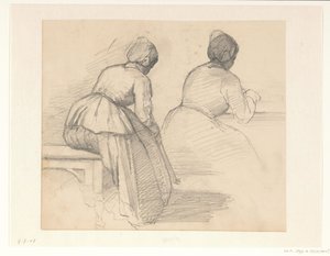 Dois estudos de uma mulher sentada, vista de trás
