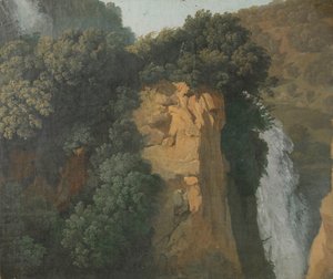 Penhascos cobertos de cascata em Itália, talvez no Tivoli de Hendrik Voogd (attributed to)