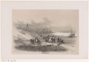 Scheveningen durante a tempestade de 28 de Maio de 1860
Scheveningen (título sobre o objecto)
Álbum de dez esboços litografados retratando cenas da destruição causada pela tempestade de 28 de Maio de 1860 na Gravenhaagsche Bosch, em Scheveningen,