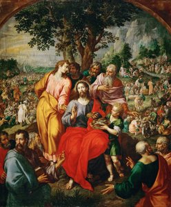 The Miracle of the Five Loaves and Two Fishes, de Clerck, Hendrick, de (ca. 1560-1630). Óleo sobre tela, ca. 1590. Dimensão : 203x167 cm. Museu de História de Arte, Viena de Hendrik de Clerck