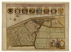 Mapa do Seawall de Hondsbossche e das dunas perto de Petten
Dykgraaf en hoogheemraetschap der Zeeweeringen van den Hondsbossche en Duynen tot Petten (título sobre o objecto) de Hendrik de Leth