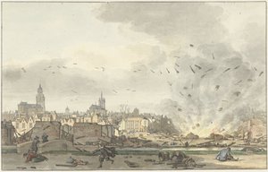 A explosão do Kruithuis em Delft, 12 de outubro de 1654 de Hendrik de Winter (signed by artist)