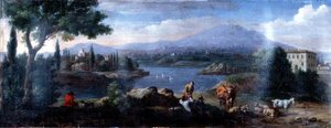 Italianate Landscape, com Cowherds Resting de Hendrik van (studio of) Lint