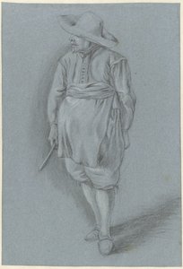 Homem em vestido do século XVII com chapéu, avental e faca de Hendrik van Velthoven (attributed to)