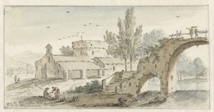 Italianate Landscape com Ponte de Pedra de Hendrik van der Straaten