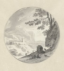Paisagem de montanha italiana com um mosteiro acima de um vale de Hendrik van der Straaten