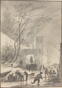 Patinadores fora de um muro da cidade de Hendrik van der Straaten