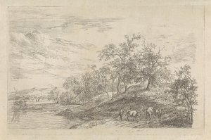 Paisagem montanhosa com um pastor com vacas de Hendrikus van de Sande Bakhuyzen