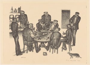 Homens a jogar às cartas num bar